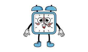 Alarmclock character retro classic cartoon style logo vector
