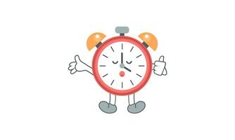 Alarmclock character retro classic cartoon style logo vector