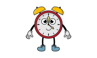 Alarmclock character retro classic cartoon style logo vector