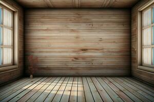 AI generated Serene emptiness the interior of a silent and spacious wooden room photo