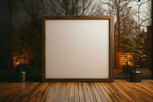 AI generated Visual elegance 3D render with wooden frame mockup, illuminated scene photo