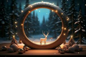 AI generated Elegantly designed 3D circle frame background perfect for Merry Christmas and Happy New Year AI Generated photo