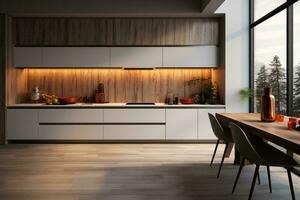 AI generated Sleek and contemporary A modern kitchen blending style with functionality AI Generated photo
