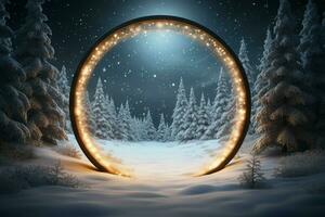 AI generated Festive 3D circle A frame background for celebrating the beauty of Christmas and New Year AI Generated photo