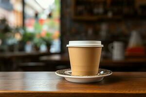 AI generated Cafe experience Coffee cup on table, inviting food and drink photo