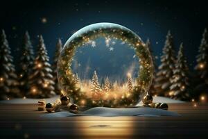 AI generated 3D circle frame a beautiful backdrop to celebrate Merry Christmas and Happy New Year AI Generated photo