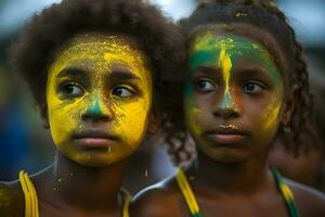 ai generado brasileño muchachas disfrutando carnaval festival en Brasil. neural red ai generado foto