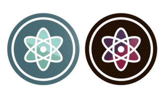 átomos icono rojo y azul símbolo con textura png