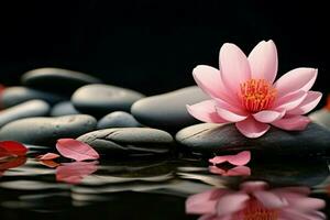 AI generated Zen ambiance stone and pink flower evoke a harmonious setting photo