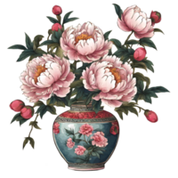 ai generato bellissimo peonia nel antico vaso png