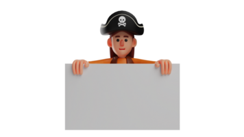 3D illustration. Sweet Student 3D Cartoon Character. Student bring a large white board. Student wear pirate costumes and feel enthusiastic about learning today. 3D cartoon character png