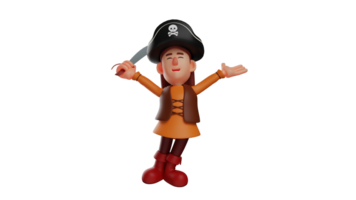 3D illustration. Strong Pirate 3D Cartoon Character. The pirate stretches out his hand while carrying a sharp knife. The pirate raised his gun and showed it to everyone. 3D cartoon character png