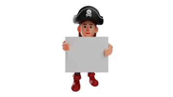 3D illustration. Diligent Pirate 3D Cartoon Character. The kind pirate brought a white board to use for studying. Pirates have beautiful hair and sweet smiles. 3D cartoon character png