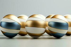 AI generated Minimalistic mockup white and gold Easter eggs on serene background photo