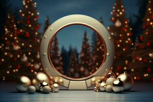 AI generated 3D circle frame a beautiful backdrop to celebrate Merry Christmas and Happy New Year AI Generated photo