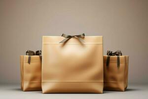 AI generated Practical and stylish 3D render of a blank brown paper bag photo