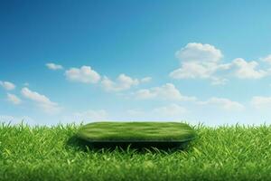 AI generated Green grass field podium, 3D rendered, showcasing a natural setting photo