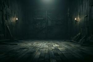AI generated Eerie Halloween ambiance Dark horror background featuring vacant wooden planks AI Generated photo