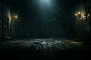 AI generated Spooky scene Mysterious Halloween atmosphere with chilling wooden planks backdrop AI Generated photo