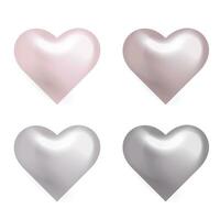 Set silver realistic hearts. Vector illustration of metal heart shaped. Ideal for luxury, romantic, and love-themed design