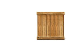 Closed wooden box. Wooden crate, product box on white background. photo