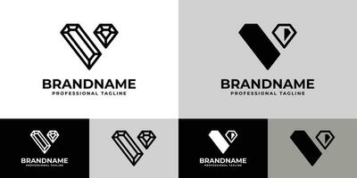 Letter V Diamond Logo Set, suitable for business related to Diamond with V initial vector