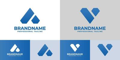 Letter A and V Diamond Logo Set, suitable for business related to Diamond with A or V initial vector