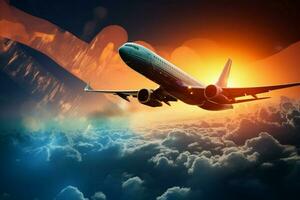 AI generated Air travel surge Passenger planes increase with rising travel demand photo