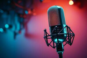 AI generated Neon harmony Studio microphone banner bathed in red and blue photo