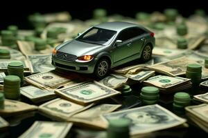 AI generated A car and money in harmony representing financial achievements and mobility AI Generated photo