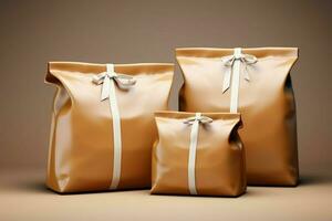 AI generated Versatile packaging 3D render of a brown blank paper bag photo