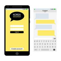 Korea messenger user interface. Korea messenger communication app, dialog and chat communicate screen, vector illustration, asian chatting kakao talk