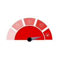 Red indicator user interface with smile face. Vector score level, excellent scoreboard, mortgage interface rate illustration