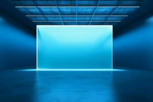 AI generated Blue exhibition space Room with empty canvas and atmospheric lighting photo