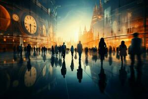 AI generated Time efficient strides City silhouettes illustrating the concept of effective time management AI Generated photo