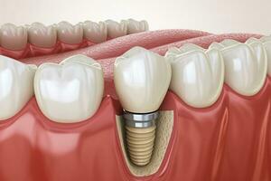 ai generado diente implante instalado en mandíbula. dental cirugía foto