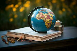 AI generated Globe and books A symbol of global knowledge and education AI Generated photo