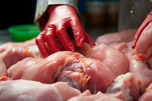 ai generado pollo carne producción proceso desde granja a Procesando ai generado foto