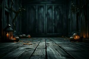 AI generated Spooky scene Mysterious Halloween atmosphere with chilling wooden planks backdrop AI Generated photo