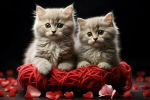 AI generated Pawsitively adorable A sweet kitten nestled with a heart radiating love AI Generated photo