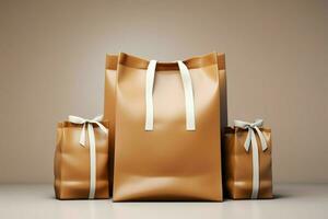 AI generated Versatile packaging 3D render of a brown blank paper bag photo