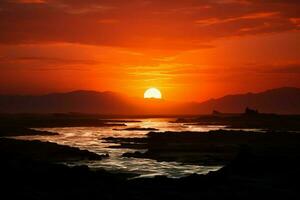 ai generado puesta de sol serenidad el tranquilo belleza de el Dom hundimiento abajo el horizonte ai generado foto