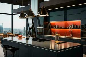 AI generated Culinary elegance The beauty of a modern kitchen designed for efficiency and aesthetics AI Generated photo