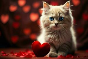 AI generated Heartwarming feline love A kitten cuddling a heart a scene of pure cuteness AI Generated photo