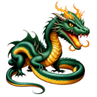 AI generated a green dragon with sharp fangs png