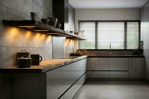 AI generated Sleek and contemporary A modern kitchen blending style with functionality AI Generated photo