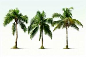 AI generated Palm paradise Set of coconut trees stands out on white photo