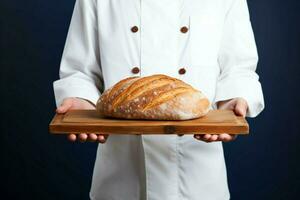 AI generated Blank canvas Chef in close up, holding an empty white board photo