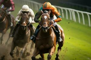 AI generated Track drama The thrilling spectacle of a horse race capturing the speed and competition AI Generated photo