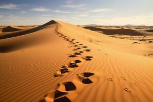 AI generated Sand dune canvas natural footprints create an organic artwork photo